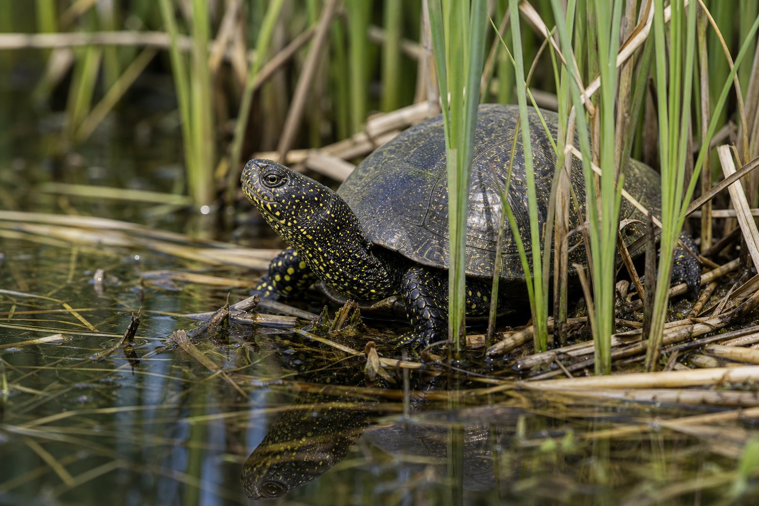 Tartaruga palustre europea in ambiente naturale